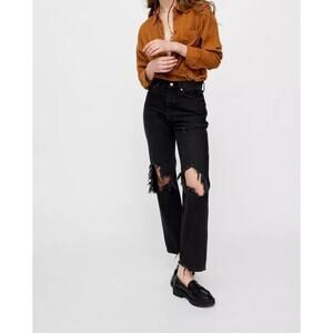 BDG Urban Outfitter Jeans Women's 26 Crop Twig High Rise Black Cut Out Raw Hem